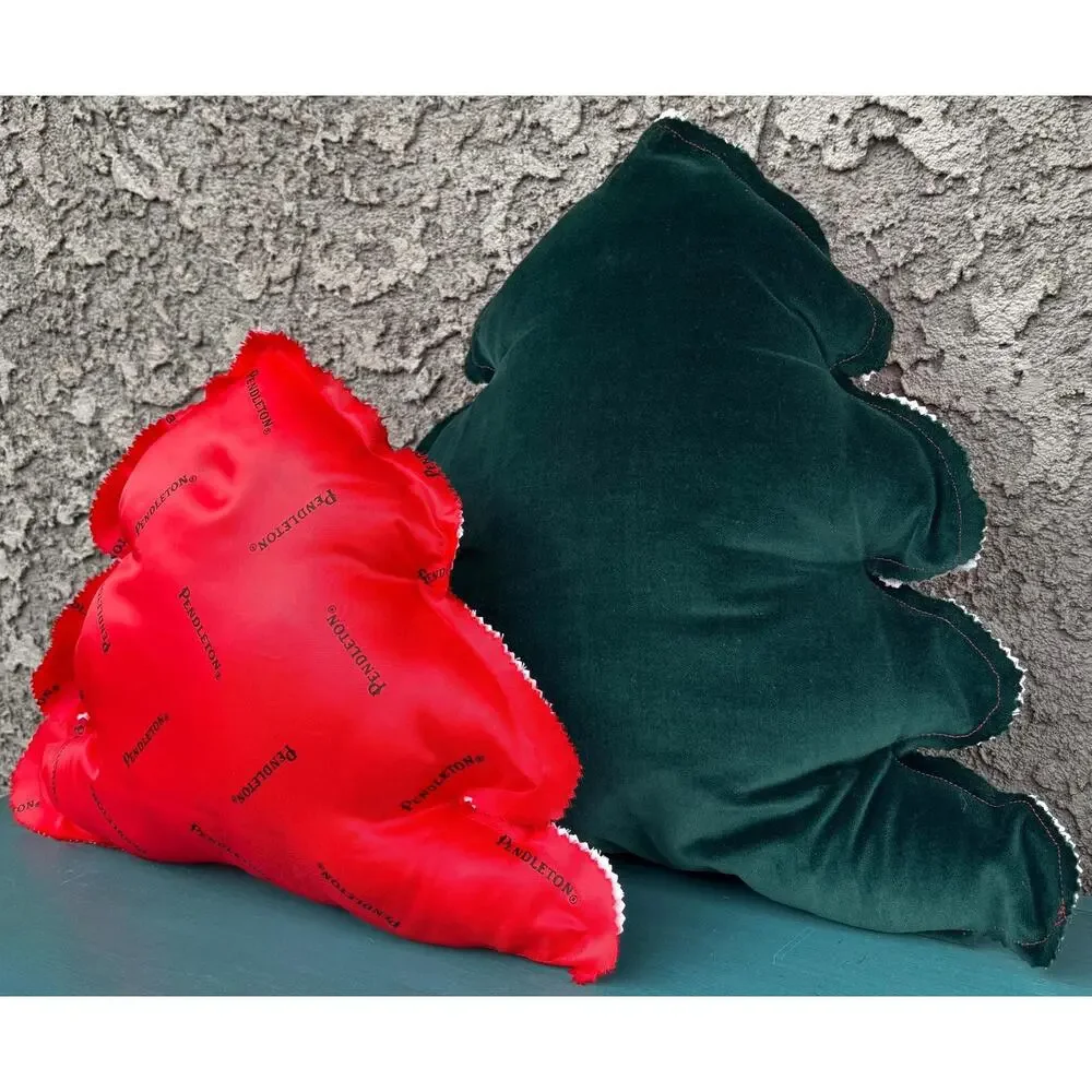 Handmade Christmas Tree Pillow Set: Red and Green Home Decor